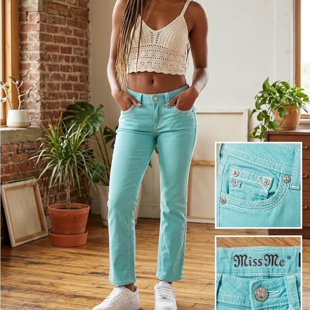Miss Me Aqua Straight-Leg Jeans
